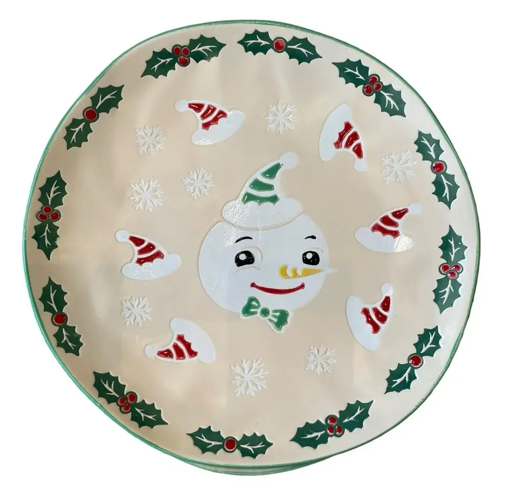 ELI + ANA Christmas VINTAGE SNOWMAN Dinner Plate 11in Set of 4 Ceramic New